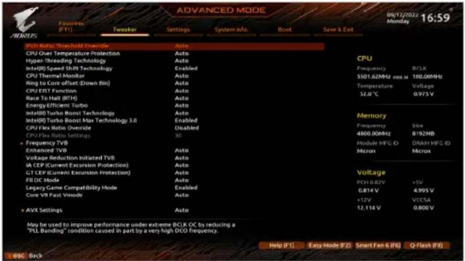 GIGABYTE B760M Aorus Elite WiFi6E DDR4 Gen5 - Advanced CPU Settings - 1