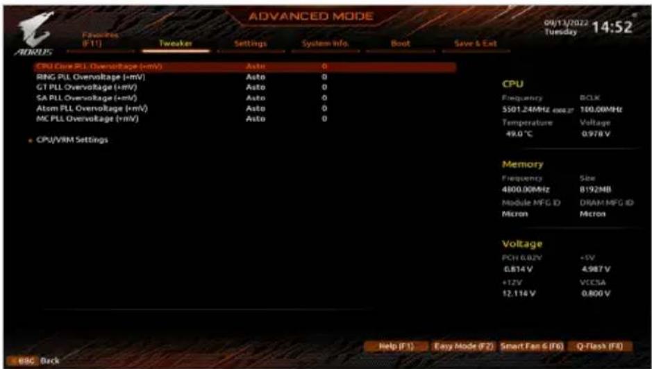 GIGABYTE B760M Aorus Elite WiFi6E DDR4 Gen5 - Advanced Voltage Settings (詳細な電圧設定) - 1