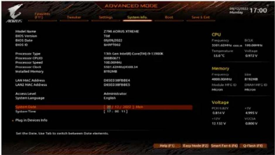 GIGABYTE B760M Aorus Elite WiFi6E DDR4 Gen5 - System Information - 1