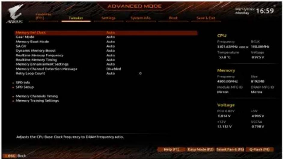 GIGABYTE B760M Aorus Elite WiFi6E DDR4 Gen5 - Advanced Memory Settings - 1