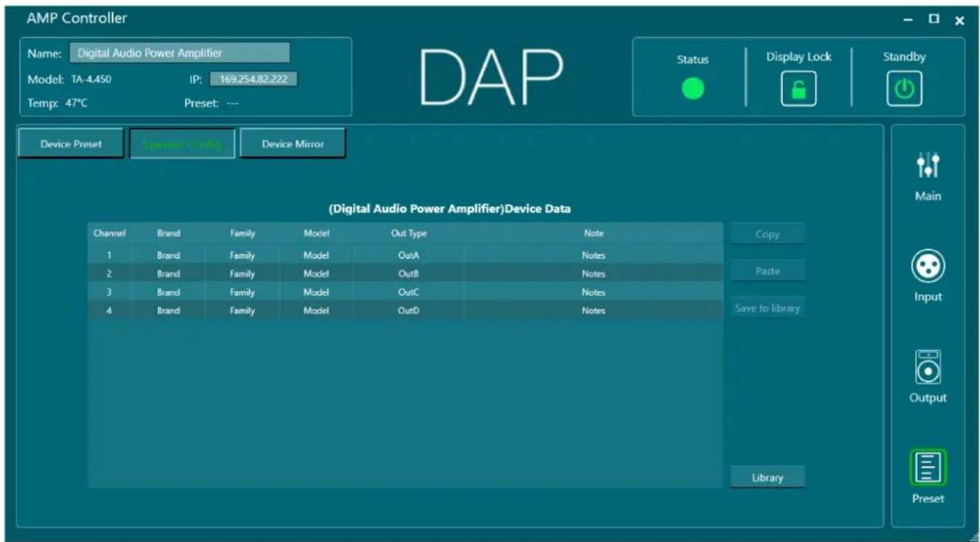 DAP-Audio TA-4.3400 - Menu de configuration des enceintes - 1