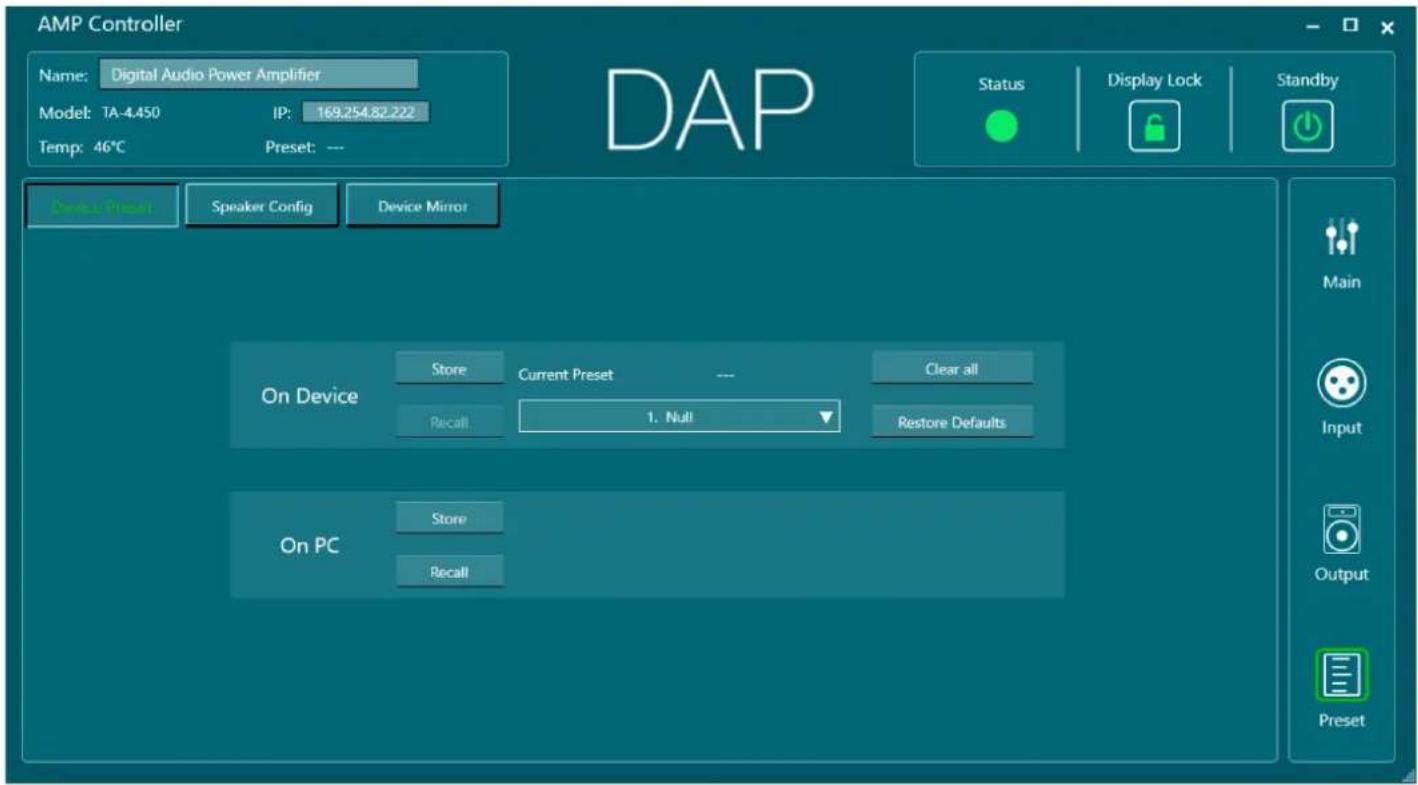 DAP-Audio TA-4.3400 - Menu Présélections - 1