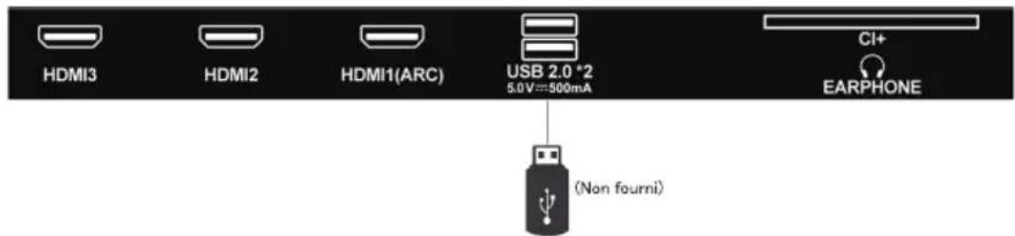 HDMI3 HDMI2 HDMI1(ARC) USB 2.0 *2 5.0V=500mA CI+ EARPHONE (Non fourni)
