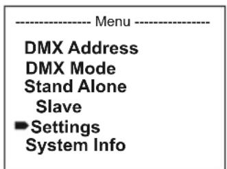Cameo ZENIT W600 D - SYSTEM SETTINGS (settings) - 1