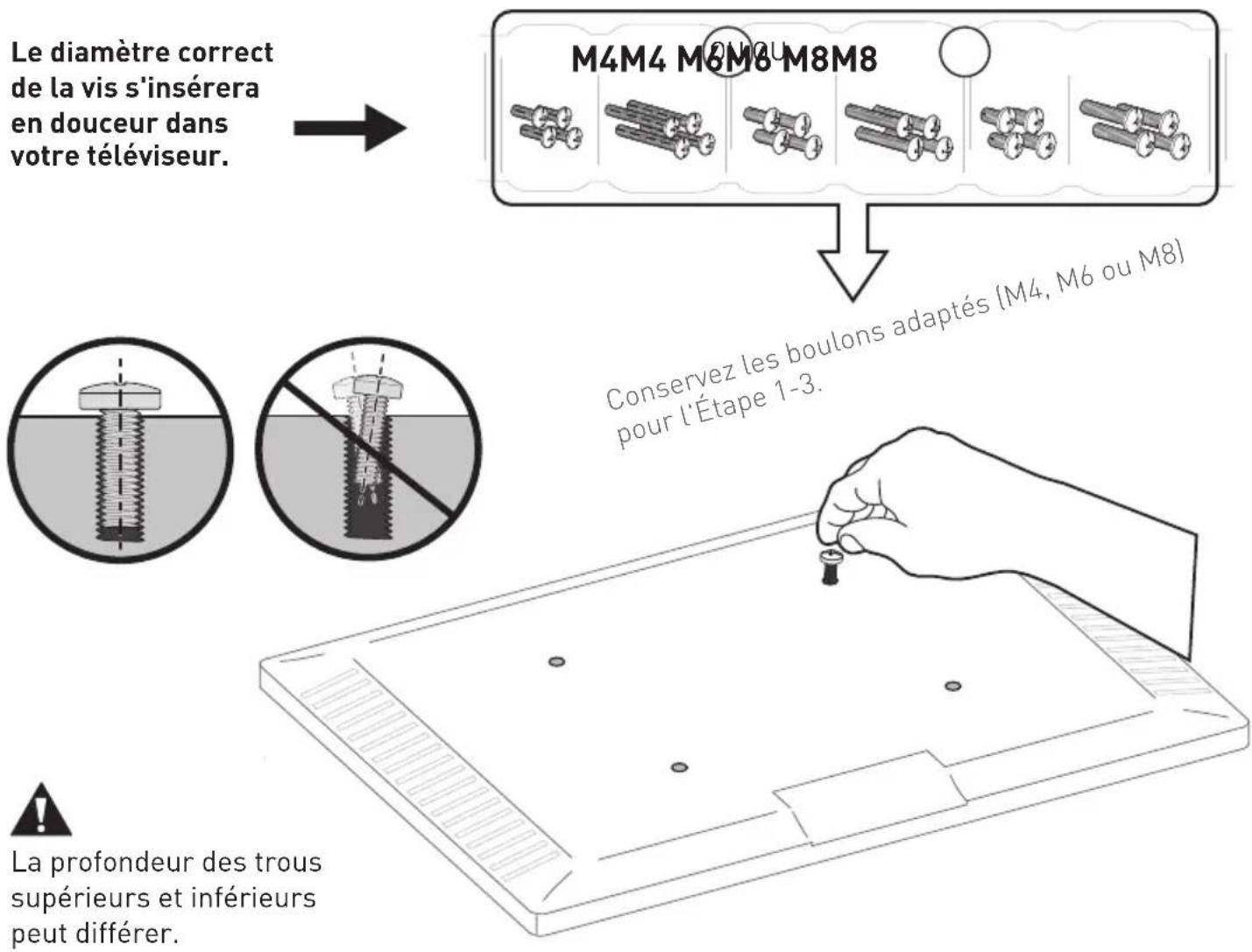 ErgoAV ERMTM6-01B - 1-1 Sélectionnez les boulons pour téléviseur - 1
