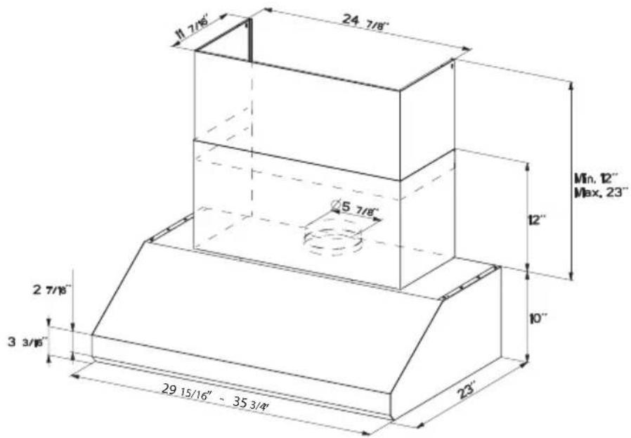 FABER OSTR30SS400 - DIMENSIONS DE LA HOTTE AVEC CHEMINÉE TÉLESCOPIQUE EN OPTION - 1