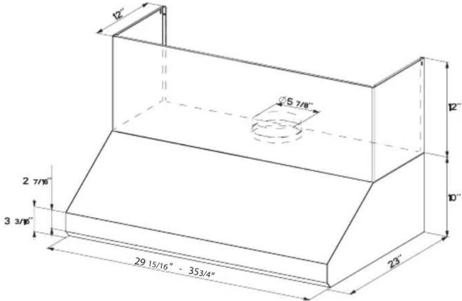 FABER OSTR30SS400 - RANGEHOOD DIMENSIONS WITH OPTIONAL FULL CHIMNEY - 1