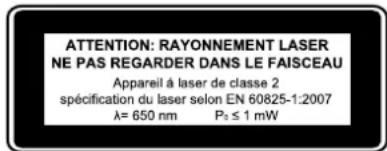 SCHEPPACH HS100L - ATTENTION: RAYONNEMENT LASER NE PAS REGARDER DANS LE FAISCEAU APPAREIL À LASER DE CLASSE 2 - 1