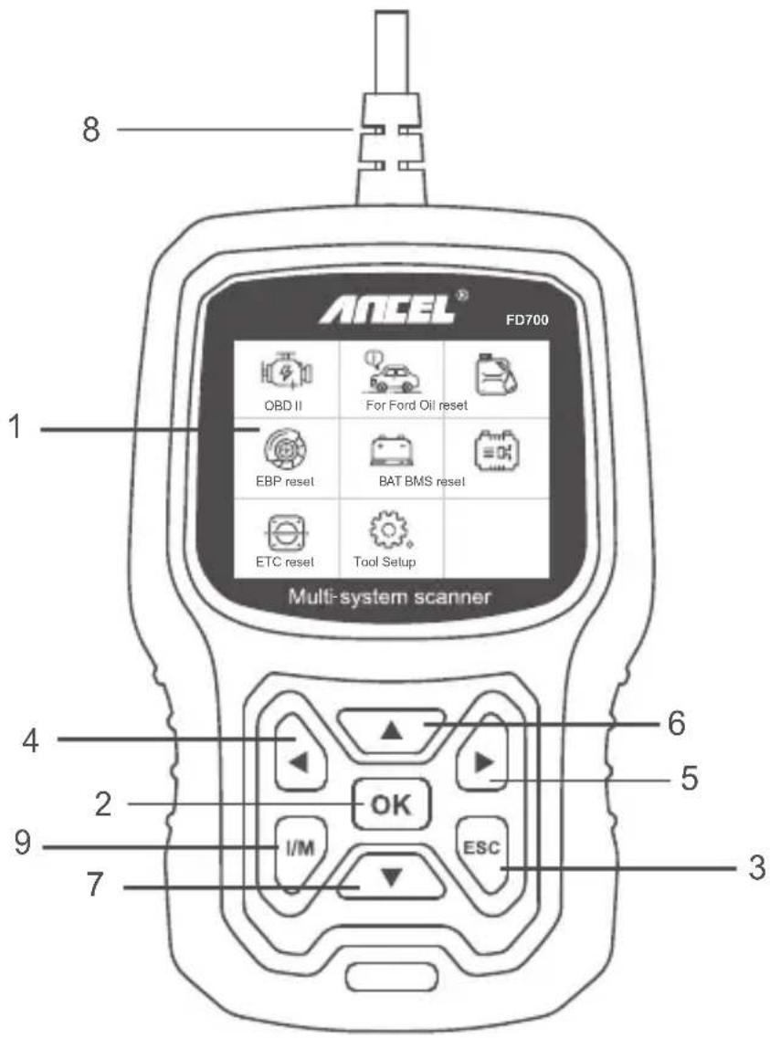 ANCEL FD700 - Apparence et descriptions clés - 1