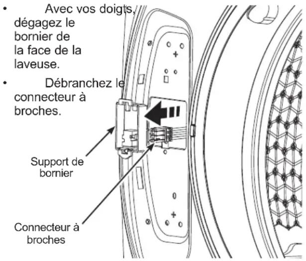 GE GFW350SPY - ⑥ RETIREZ LE SUPPORT DE BORNIER ET DÉBRANCHEZ LE CONNECTEUR À BROCHES DE LA LAVEUSE - 1