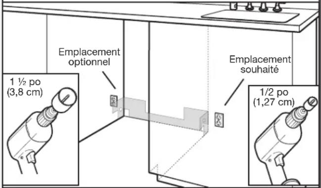 KITCHENAID KDTS224SPS - Emplacement des trous à percer - nouvelle construction - 1