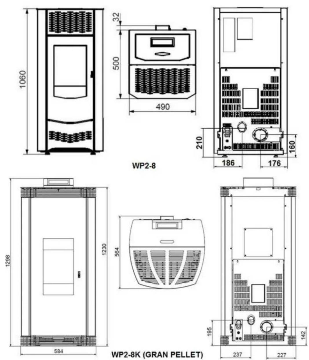 Wamsler WP 2-8 - DIMENSIONI, SCHEMA DI CABLAGGIO - 1