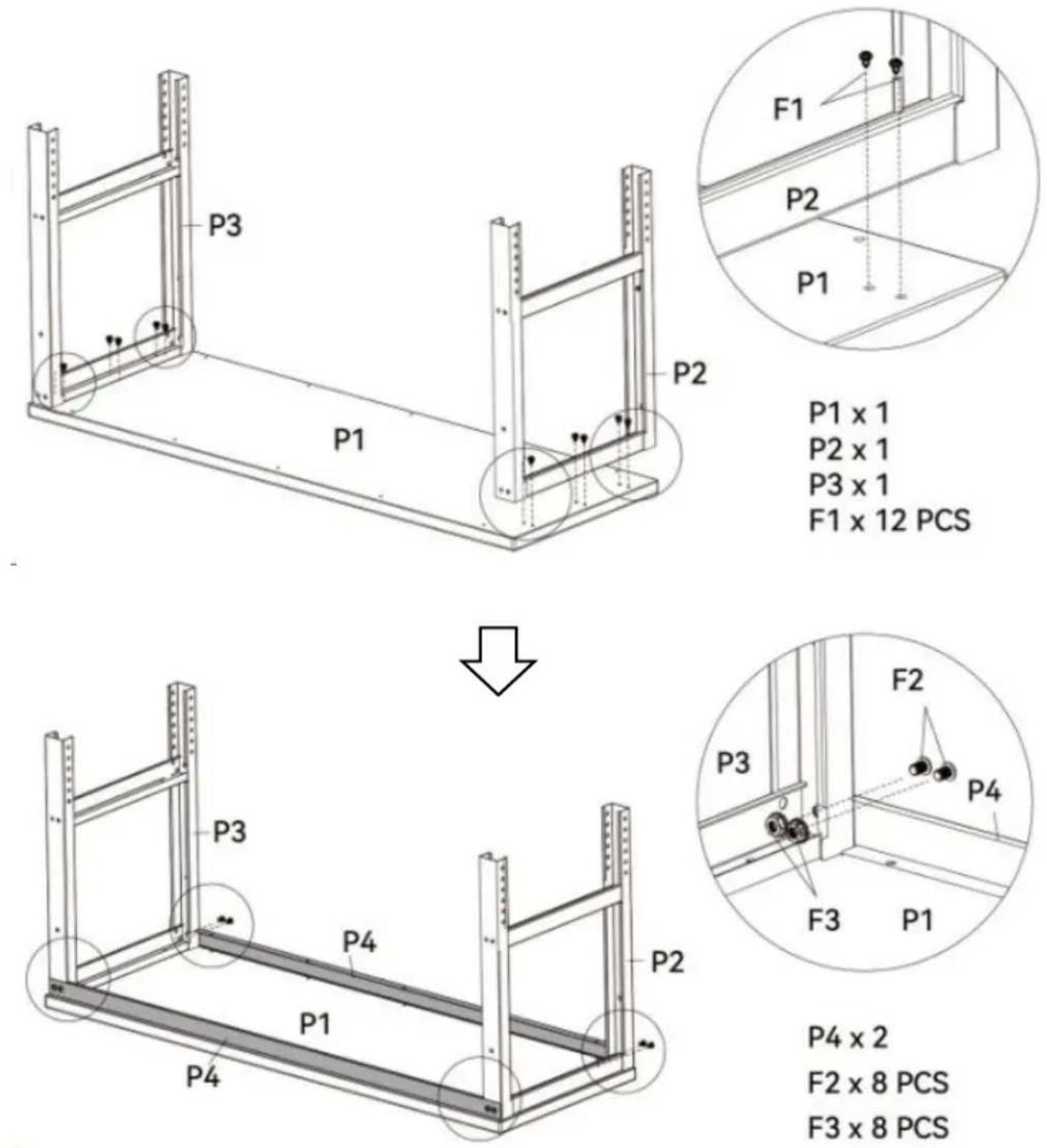 Vevor O6120L - STEP 1: Install the desktop and supports - 1