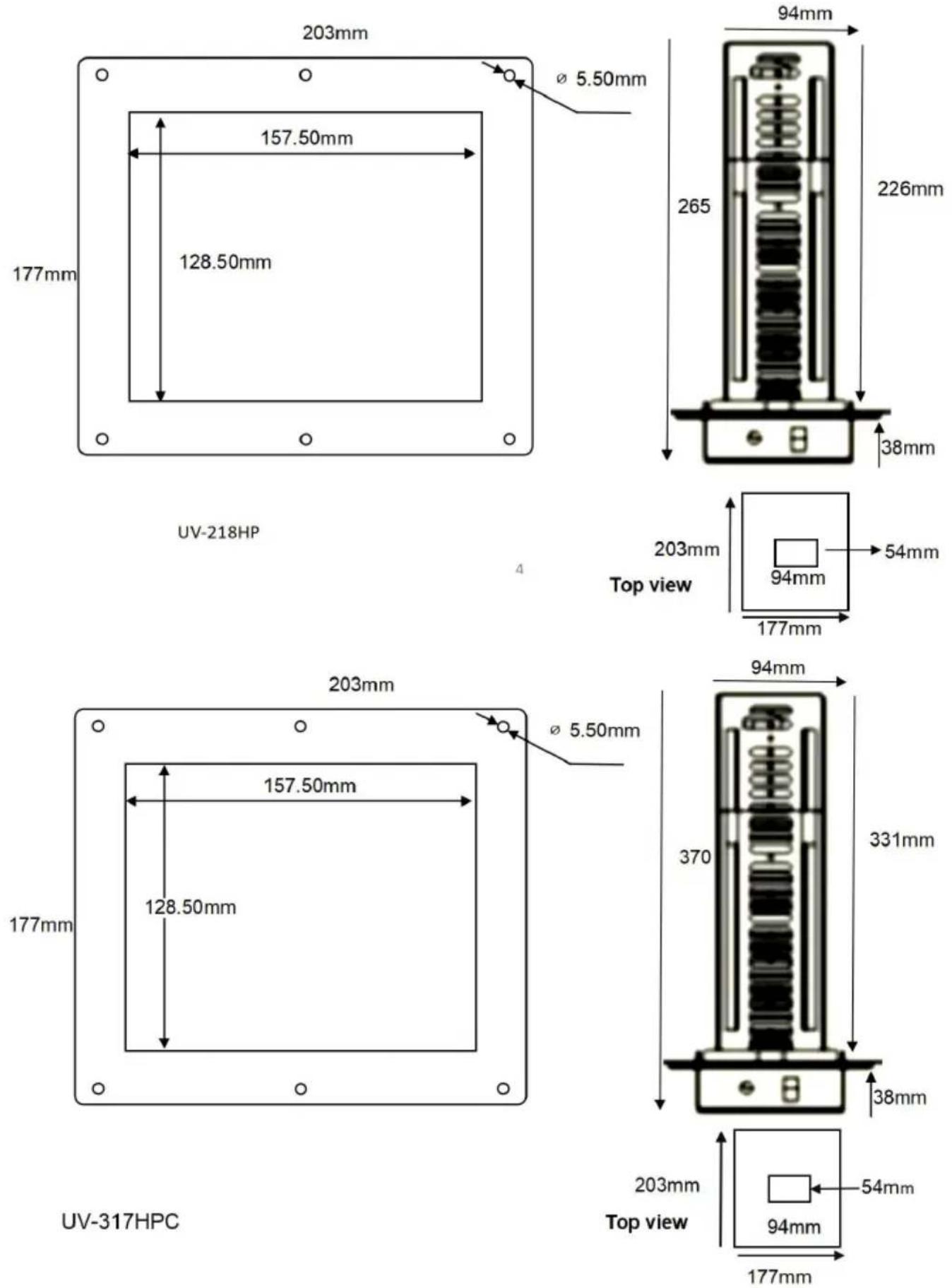 Vevor UV-317HPC - product size - 1