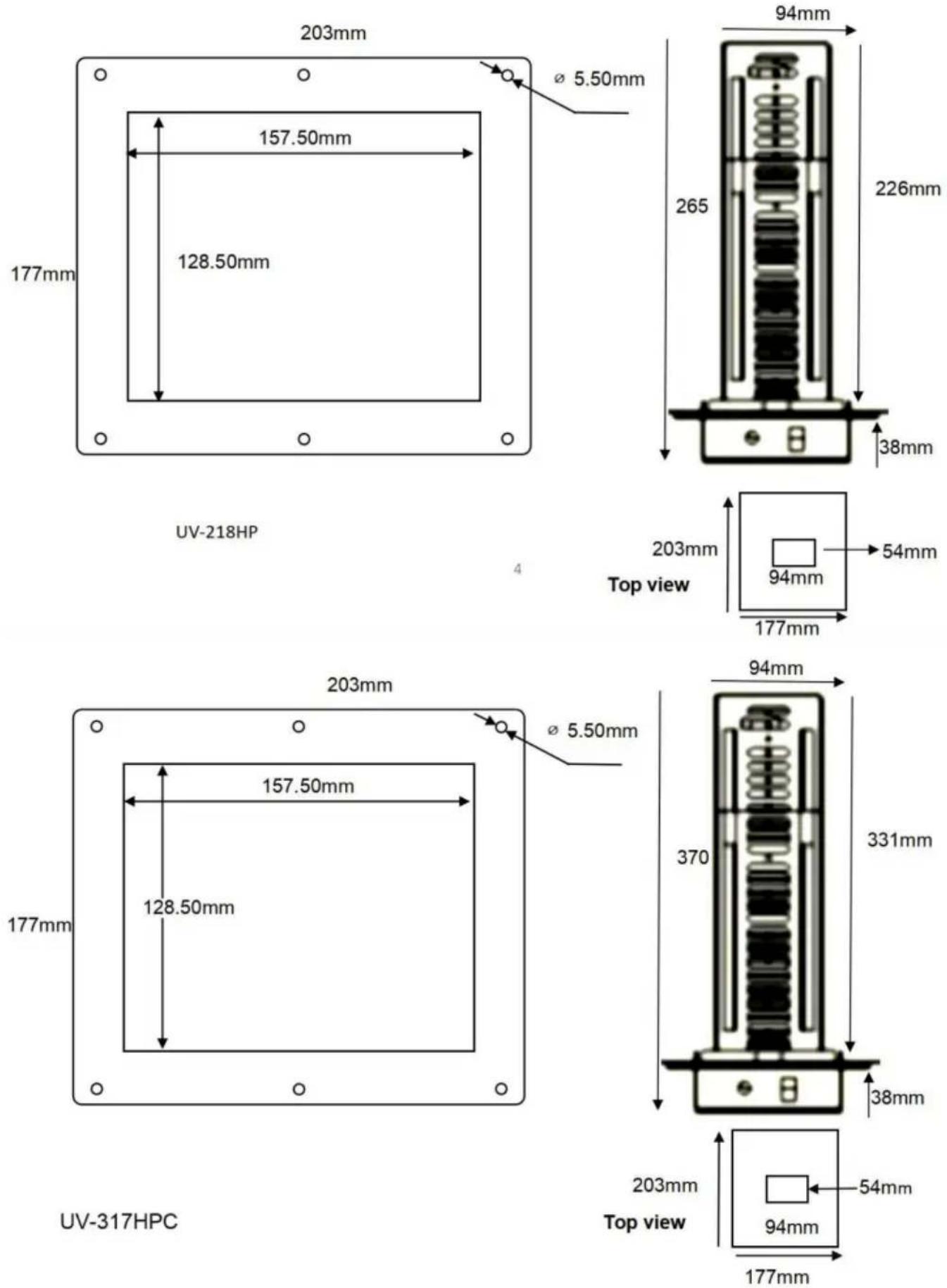 Vevor UV-317HPC - Produktgröße - 1