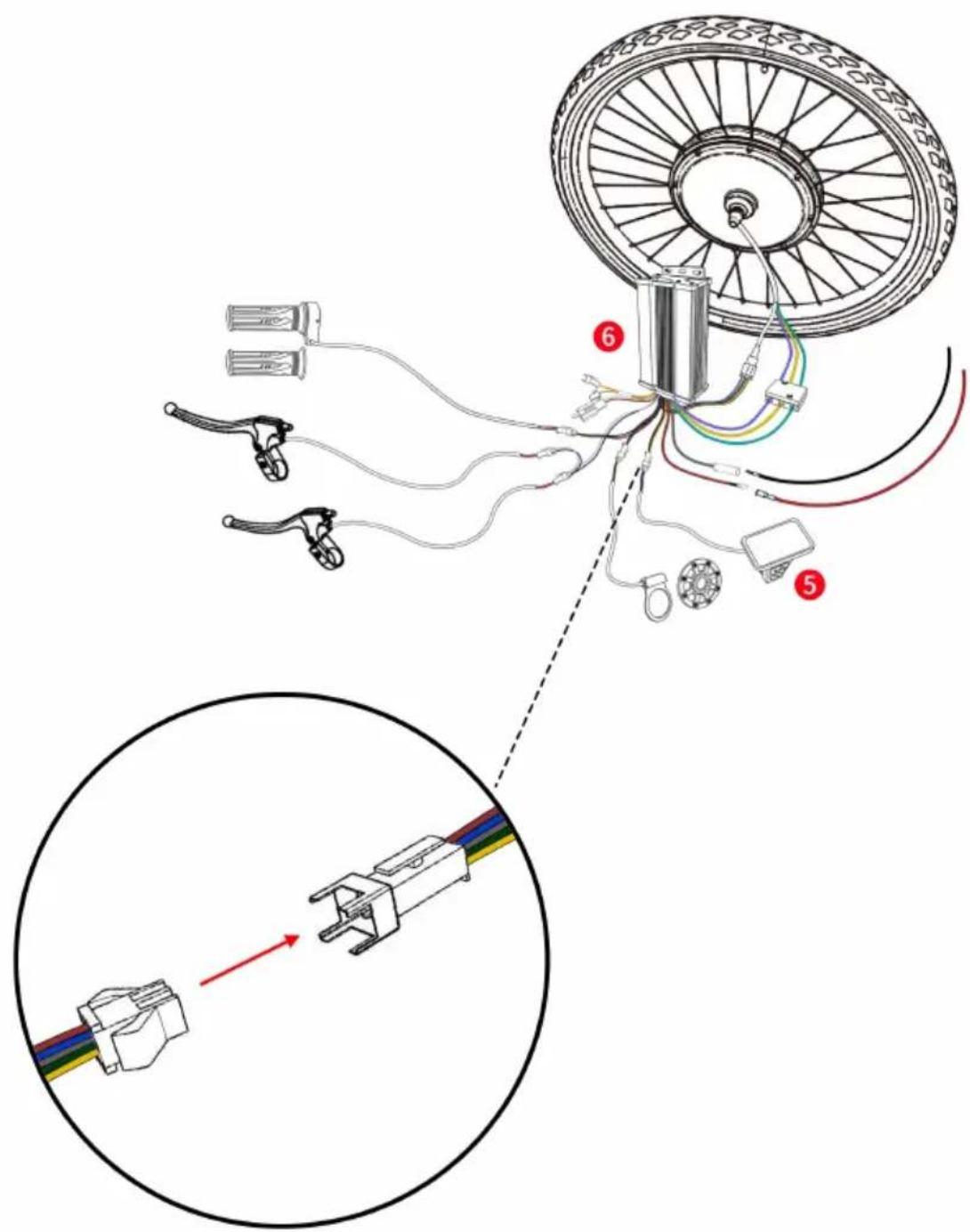 Vevor CNE-K26F1KW - Connect the wires of the front motor wheel and the controller bc - 1