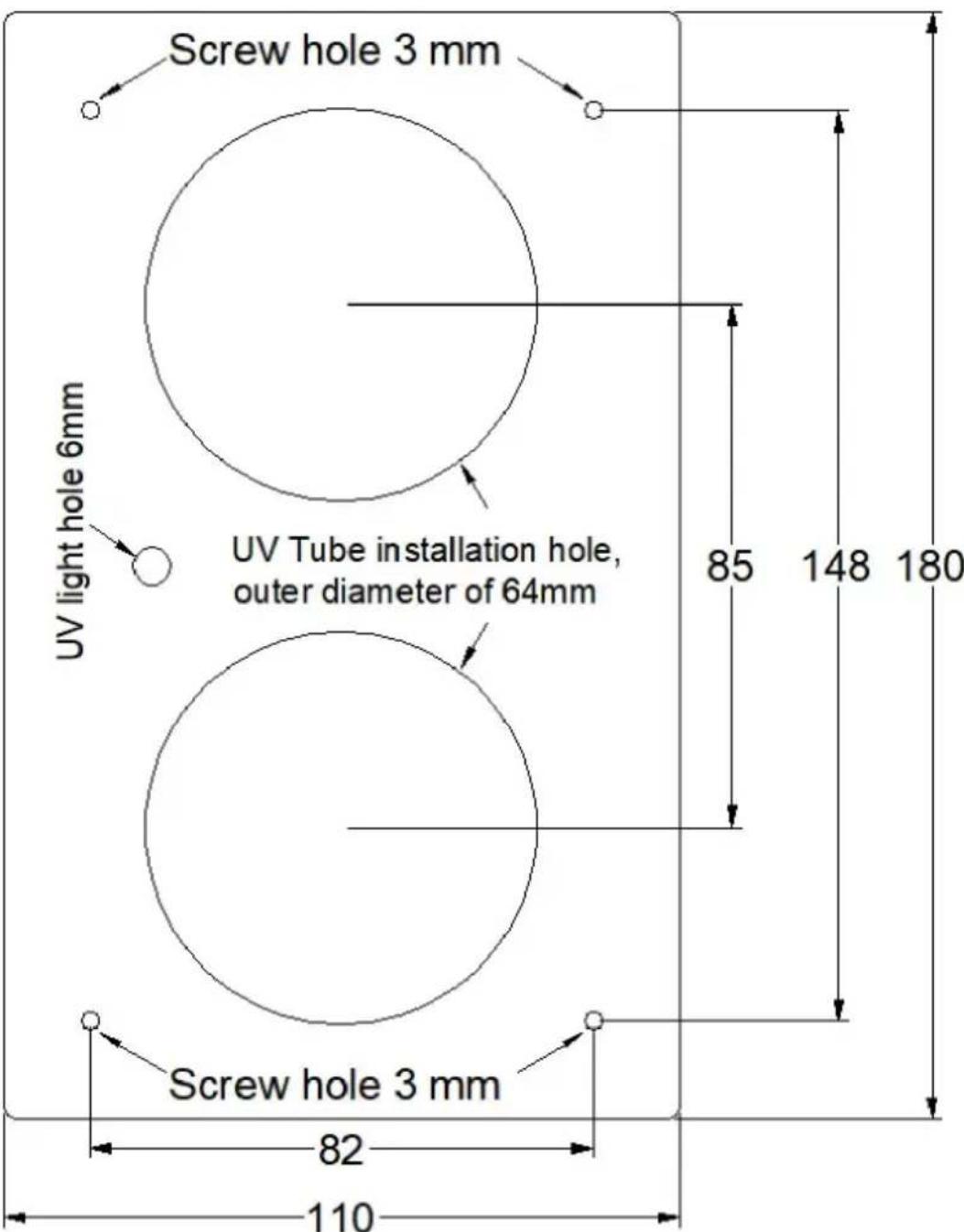 Vevor 2403-UV25X2 - Processing size diagram - 1