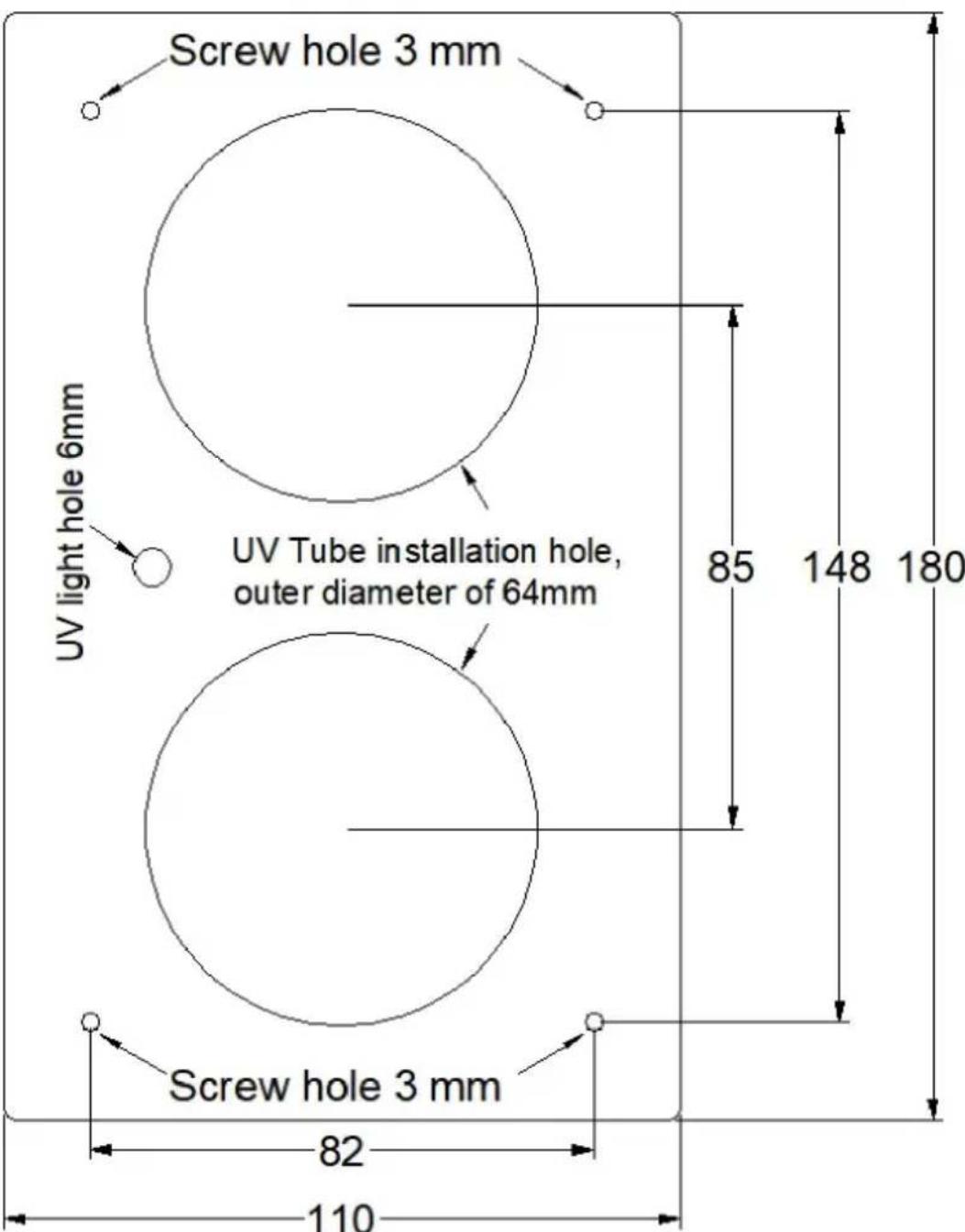 Vevor 2403-UV25X2 - Bearbetningsstorleksdiagram - 1