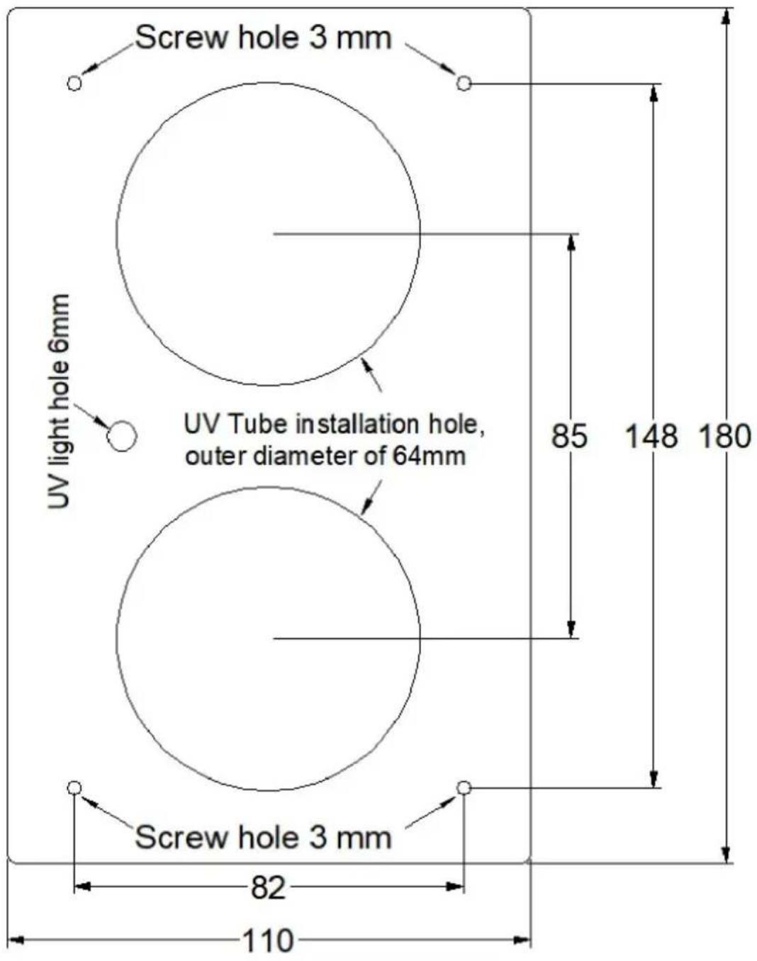 Vevor 2403-UV25X2 - Diagramma delle dimensioni di elaborazione - 1