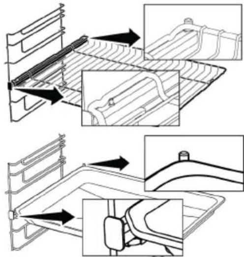 INDESIT IB 25RE X - Proper placement of the wire grill and tray on the telescopic rails-On models with wire shelves and telescopic models - 1