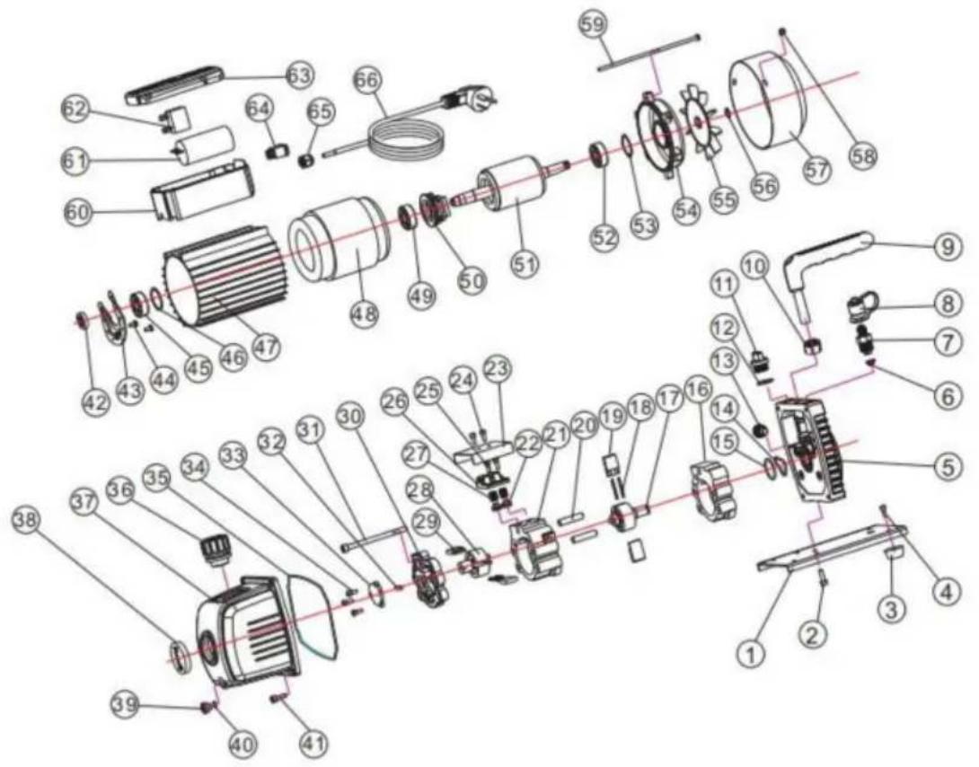 Vevor TW-1K - EXPLODERAT DIAGRAM AV PUMPEN - 1