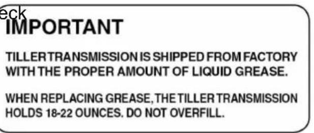 Vevor SRHX-50 - CHECK TILLER TRANSMISSION GREASE - 1