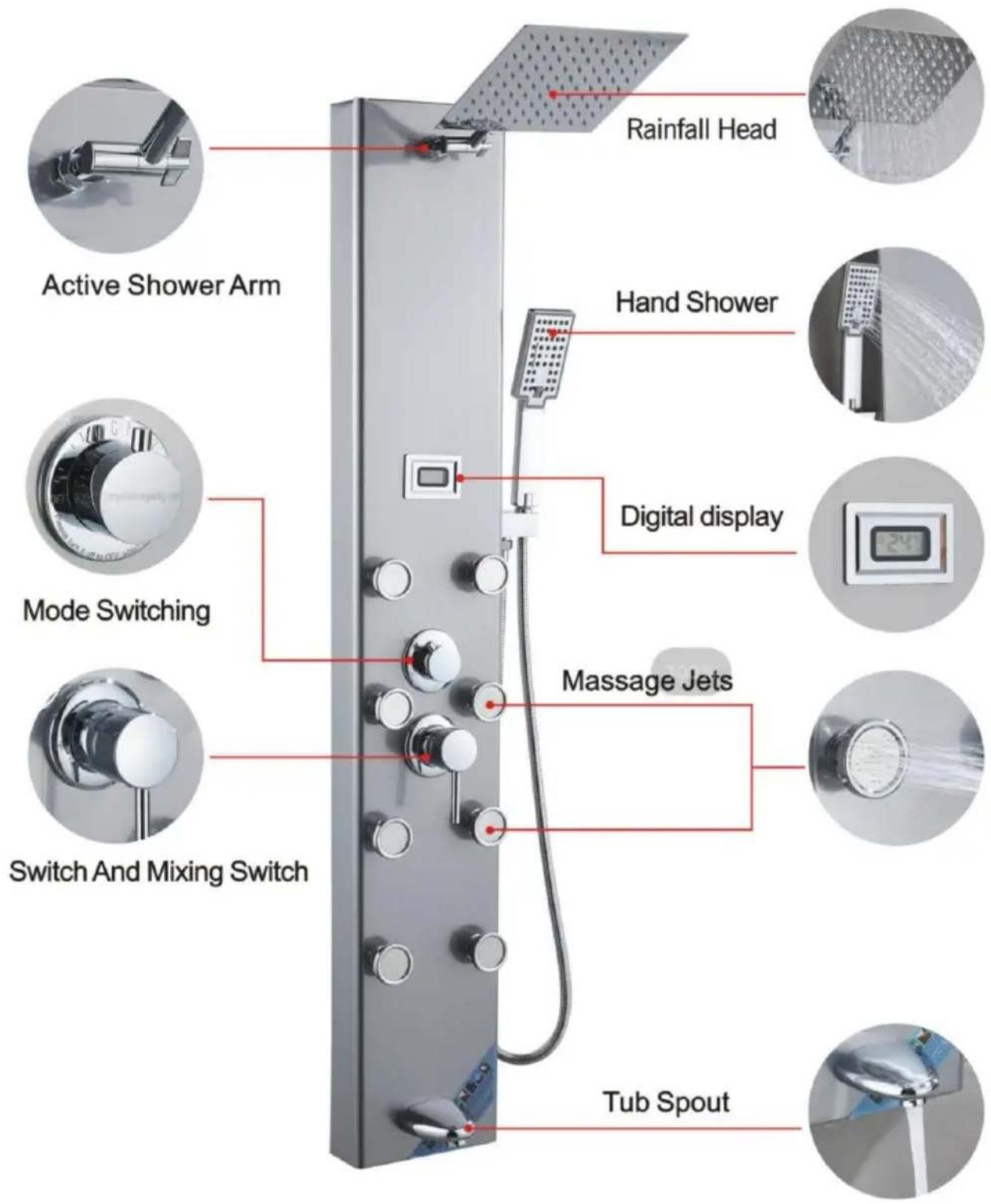 Vevor 8004FL - SHOWER PANEL SERIES INSTALLATION DIAGRAM - 11
