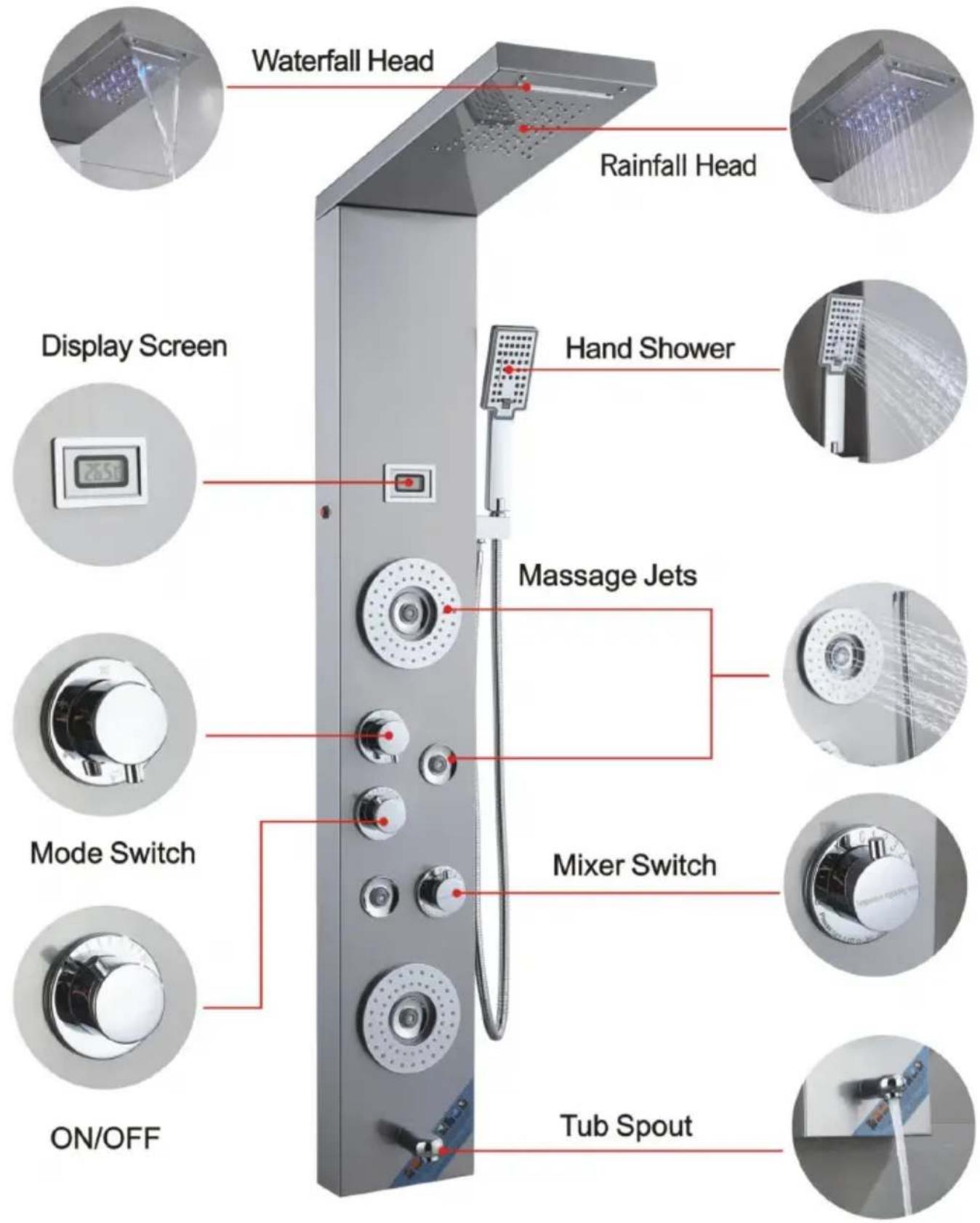 Vevor 8004FL - SHOWER PANEL SERIES INSTALLATION DIAGRAM - 8