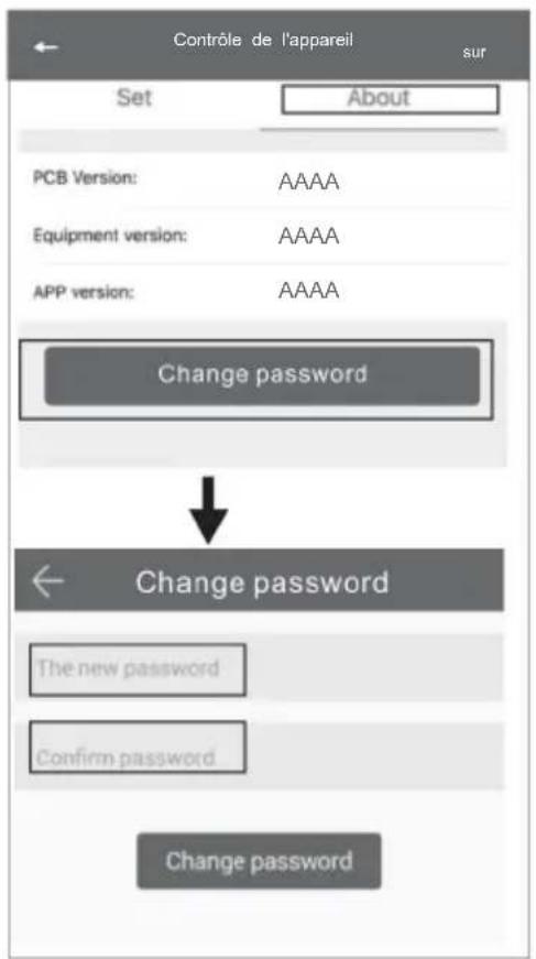Contrôle de l'appareil Set About PCB Version: AAAA Equipment version: AAAA APP version: AAAA Change password Change password The new password Confirm password Change password