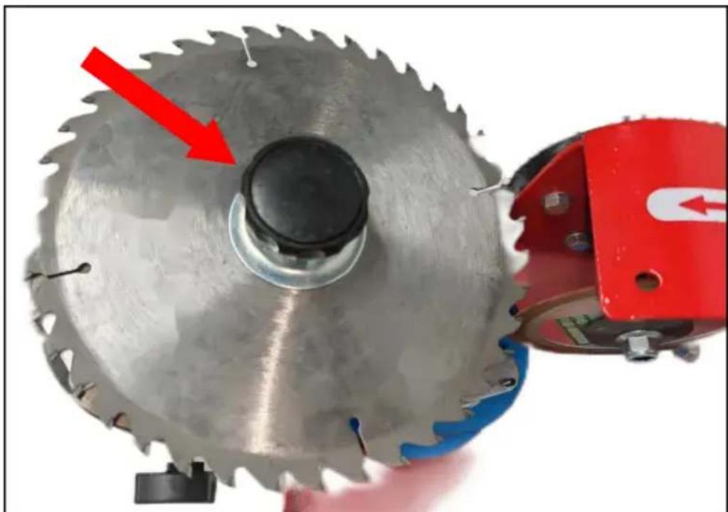 Vevor JMY8-70 - STEP 3: Tighten the knob to secure the saw blade. Tips: At this time, there is no need to tighten the saw blade to facilitate adjustment. Attention: - 1