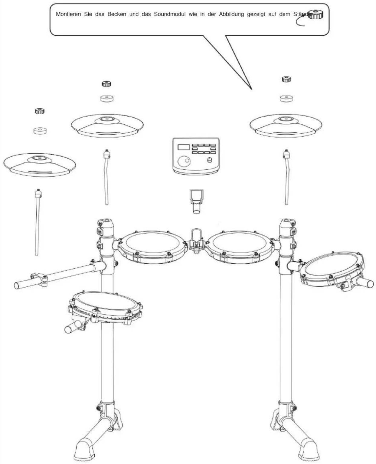 Vevor MD200C - Becken, Soundmodul installieren, Pedale platzieren - 1