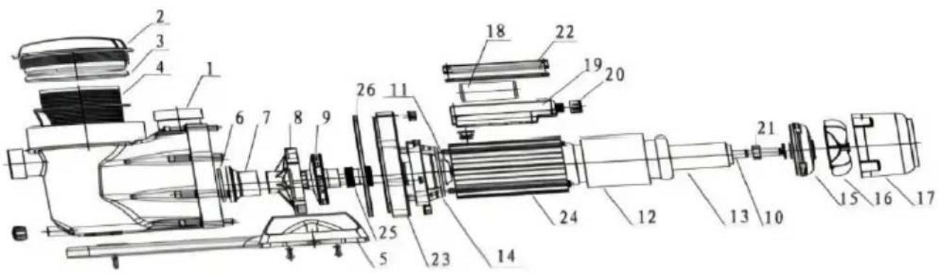 Vevor SPP200E-II - PUMP EXPLODED VIEW - 1