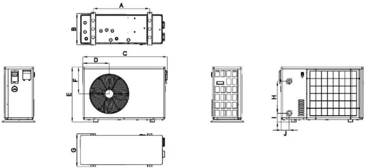 Vevor VBPYCE-70 - Afmetingen van de eenheid - 1