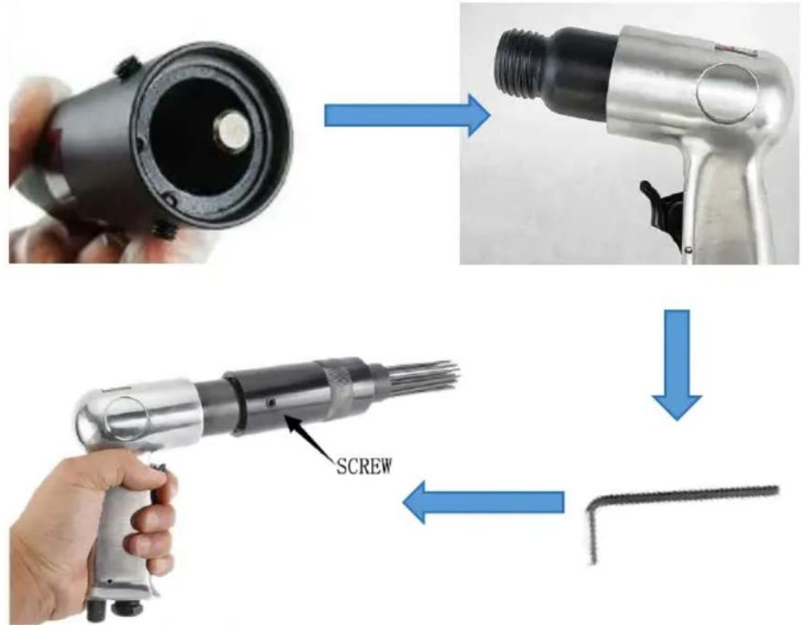 Vevor WFH-1046 - Schritt 4. Befestigen Sie die Montagehülse des Air Needle Scaler sicher an Maschine und ziehen Sie die Schraube mit einem Inbusschlüssel fest. - 1