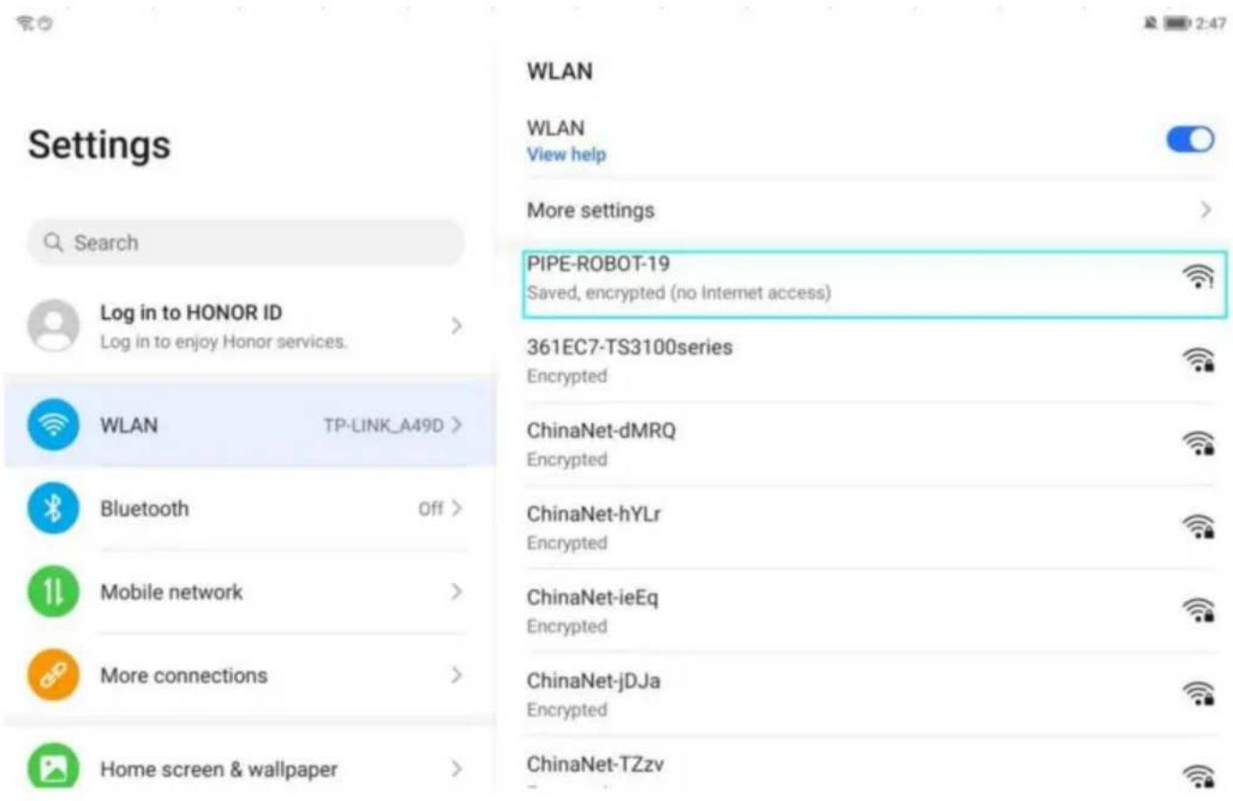 Vevor WR030-60 - Tablett WIFI-anslutning: Öppna WIFI, sök efter PIPE-Robot-19. - 1