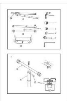 Technical diagram showing mechanical assembly with labeled parts and exploded views