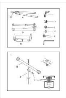 Technical diagram showing mechanical assembly with labeled parts and exploded views
