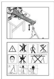 Safety warning diagram showing various hazard symbols and correct safety instructions for a mechanical device.