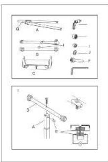 Technical diagram showing mechanical assembly with labeled parts and exploded views