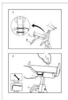 Technical diagram showing mechanical assembly steps with labeled components and directional arrows