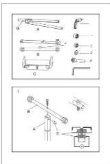 Technical diagram showing mechanical assembly with labeled parts and exploded views