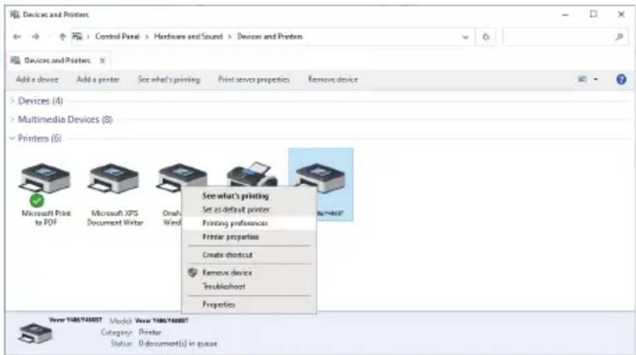Vevor Y486 - Right click on "Vevor Y486/Y486BT", choose "Printing Preference". - 1