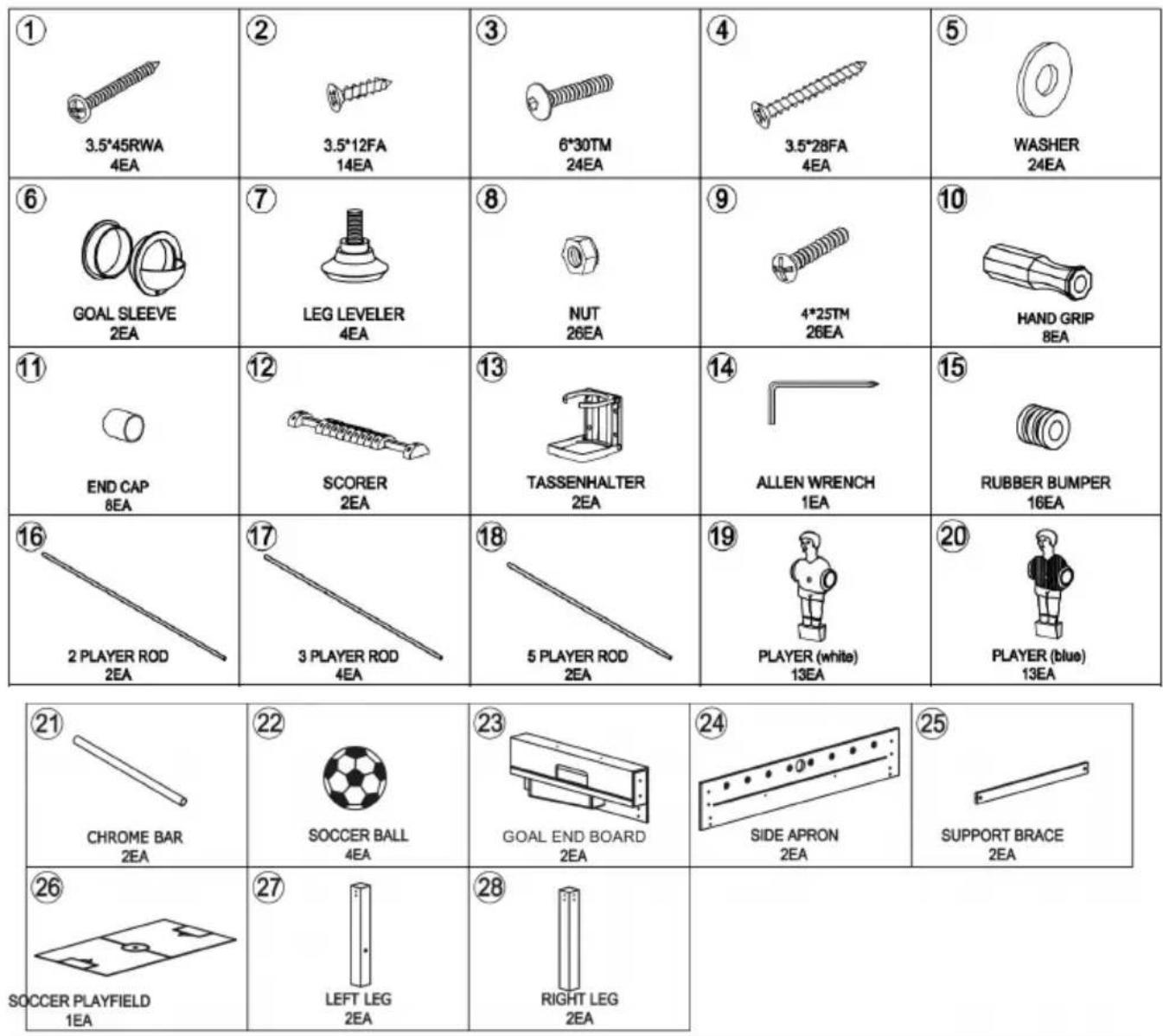 Vevor SUO-5429L - PARTS LIST - 1