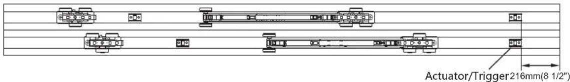 Vevor YMXT-XC40-8B - Place the 2nd soft close actuator/trigger into the track and have it 216 mm from the end plates. - 3