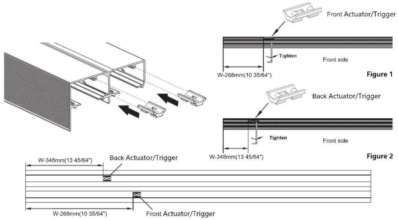 Vevor YMXT-XC40-8B - Place the 1st soft close actuator/trigger into the track at the given place using Figure 1 and 2. Note: W=Door width - 1