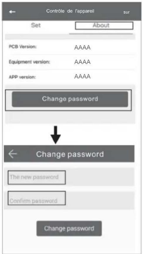 Contrôle de l'appareil Set About PCB Version: AAAA Equipment version: AAAA APP version: AAAA Change password Change password The new password Confirm password Change password