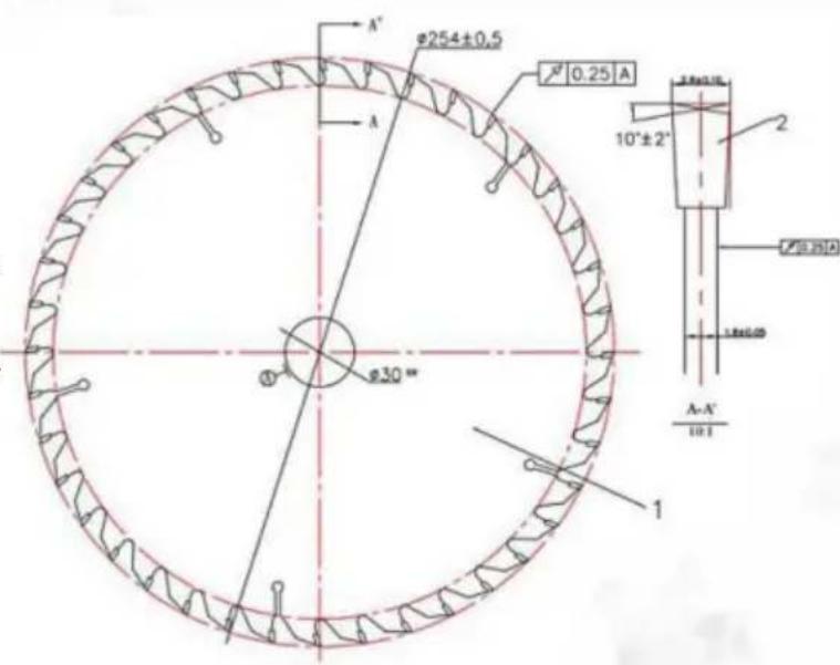 A' φ254±0.5 0.25 A 10°±2° 2 φ30" 1 A-A' 10±1 φ254A 1.8±0.05 1