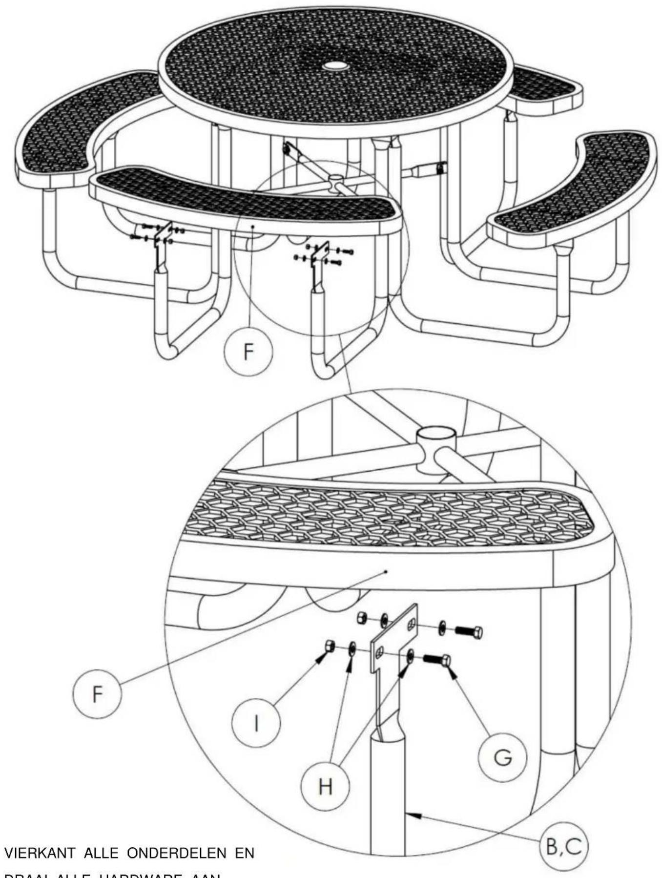 Vevor ALF-002 - Bevestig de tafelpoten - 2