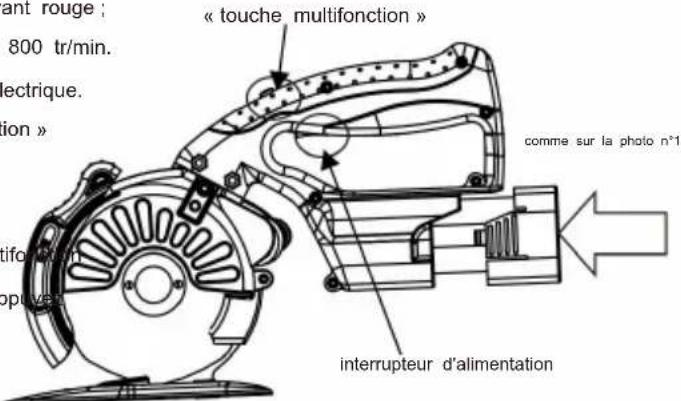 ant rouge ; 800 tr/min. électrique. tion » « touche multifonction » comme sur la photo n°1 tifofion opuves interrupteur d'alimentation