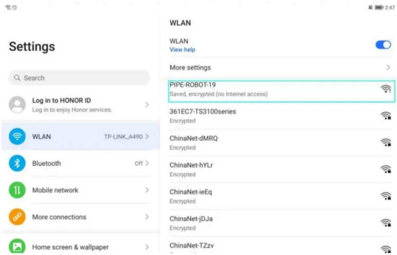Vevor WR030-120 - Tablet WIFI-verbinding: Open WIFI en zoek naar PIPE-Robot-19. - 1